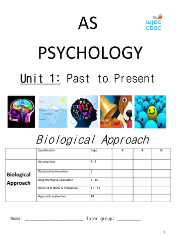 WJEC Psychology Unit 1: Biological approach booklet