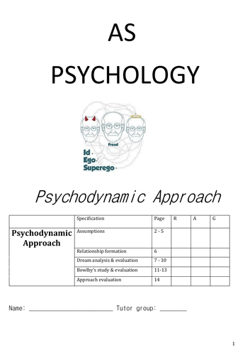 WJEC Psychology Unit 1: Psychodynamic approach booklet