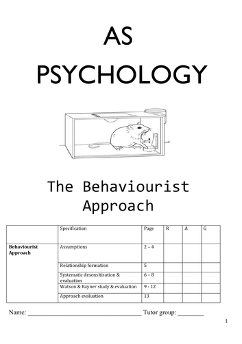 WJEC Psychology Unit 1: Behaviourist approach booklet