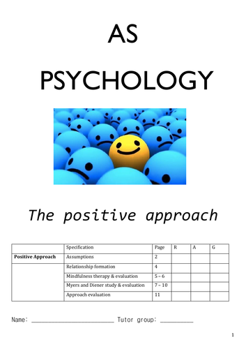 WJEC Psychology Unit 1: Positive approach booklet