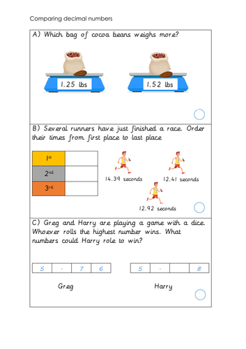 KS2 - Comparing decimal numbers differentiated real life reasoning ...