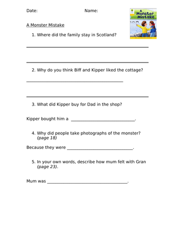 A Monster Mistake (ORT Level 5) Comprehension