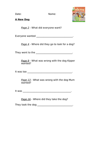 A New Dog (ORT Level 2) Comprehension