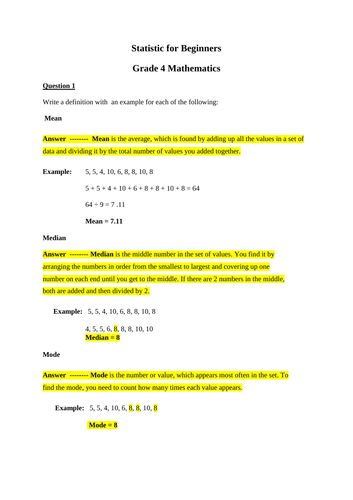 Statistics (mean, median and mode)