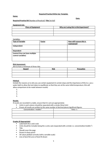 Required Practicals Write-Up Template (AS/A-Level Science)