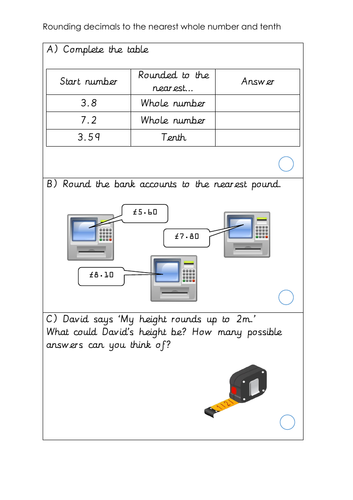 Ks2 Rounding Decimals To The Nearest Whole Number And Tenth Differentiated Word Reasoning