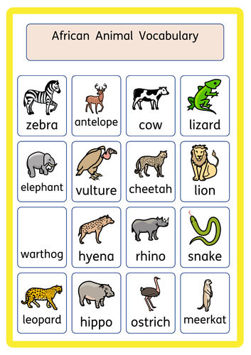 African Animal Vocabulary