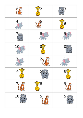 Number bonds to 10 pairs game.