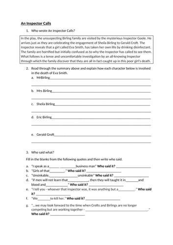 'An Inspector Calls' Revision