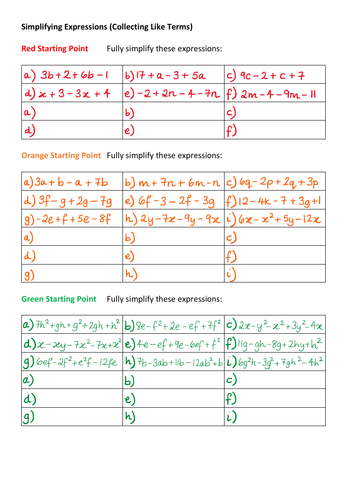 Simplifying Expressions Worksheet