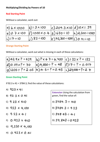 Multiplying/Dividing Powers of 10