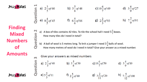 Mixed Numbers of Amounts Worksheet