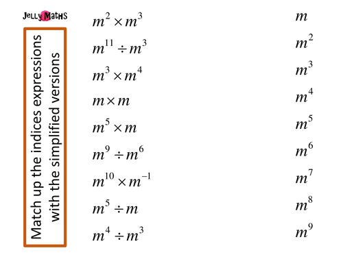 Rules of Indices Match Up Activity