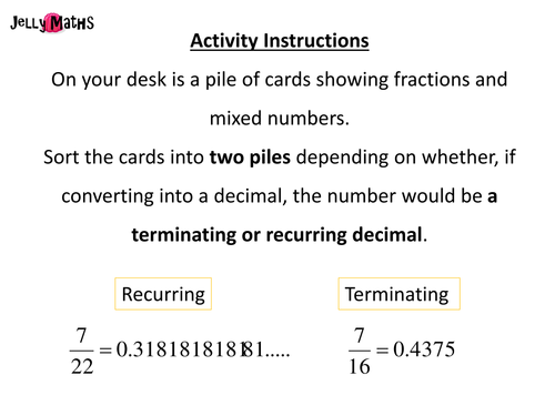 Terminating & Recurring Decimal Card Sort