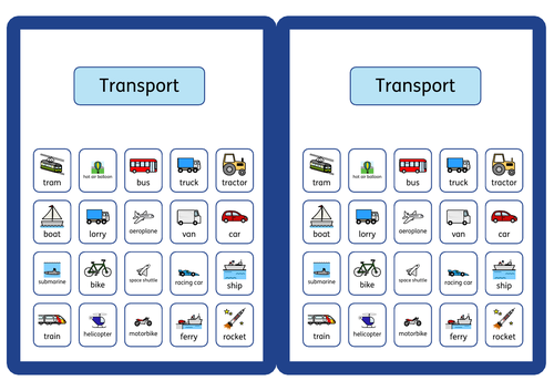 Transport Vocabulary A4 and A5/ Word Mat