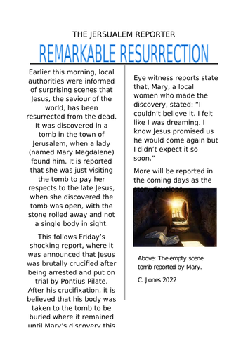 RE Resurrection  Newspaper Report