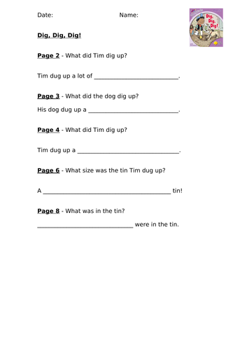 Dig, Dig, Dig! (ORT Level 1+ Songbirds) Comprehension