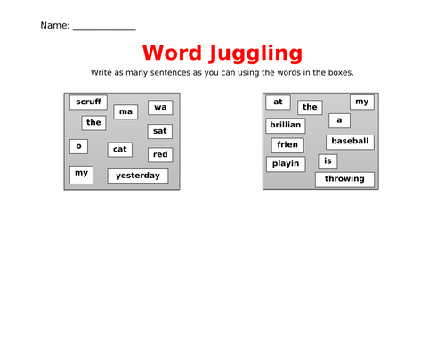 Word Juggling Worksheet