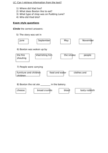 Vlad and the Great Fire of London -reading lessons Year 2