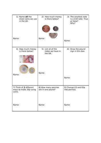Retrieval activity on Money for Year 2
