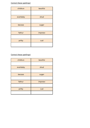 Year 2 Common exception words activity