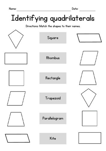 Identifying Quadrilaterals - Match Up Worksheets