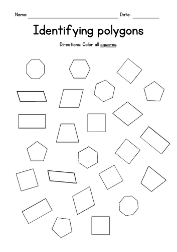 Identifying & Coloring Polygons Worksheets | Teaching Resources