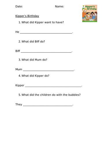 Kipper's Birthday (ORT Level 2) Comprehension