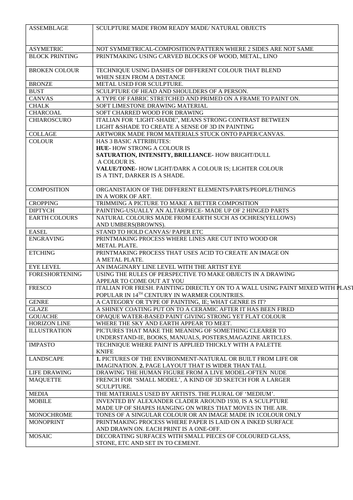 Art tier 3 key words