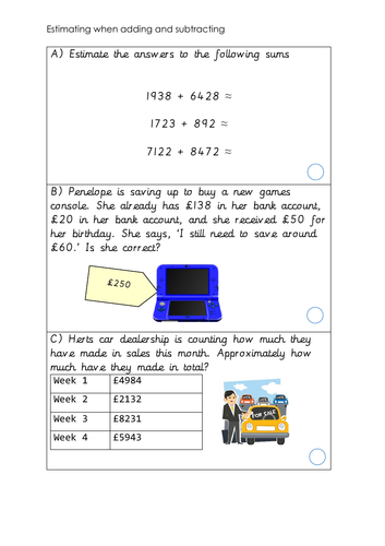 KS2 Differentiated estimating problem solving and reasoning word questions