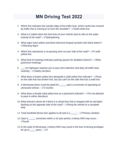 MN Driving Test 2022/2023 Download to Score A+ | Teaching Resources