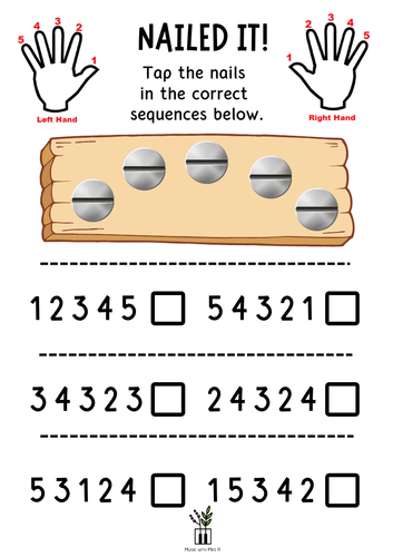 Nailed it!  Piano finger numbers activity for beginner learners.