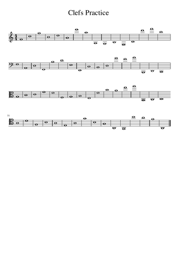 Music Theory - Clefs Worksheet