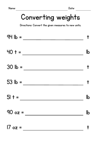 Converting Units of Mass ounces pounds and tons Teaching