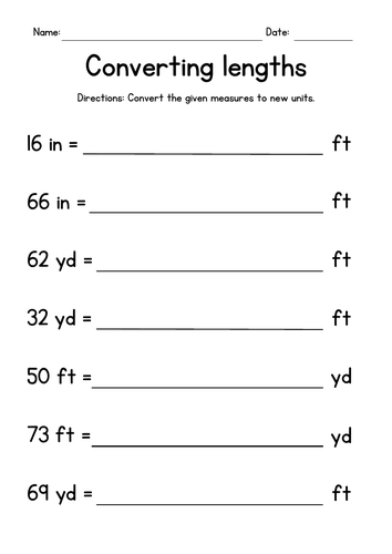 Converting Lengths  (inches, feet and yards)