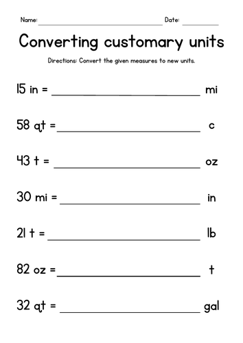 Converting Customary Units of Length, Weight and Volume