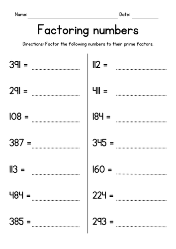 Factoring 3-Digit Numbers - Prime Factors Worksheets