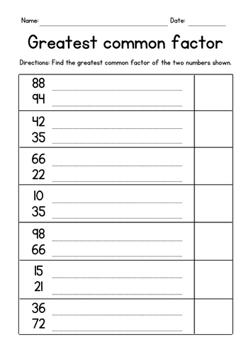 Find the GCF of Two Numbers - Greatest Common Factor | Teaching Resources