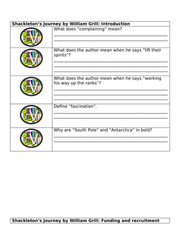Shackleton's journey VIPERS reading comprehension
