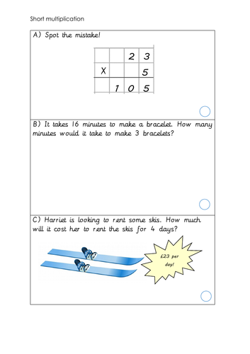 short multiplication problem solving year 5