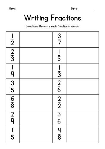 Writing Fractions In Words Worksheets Pdf