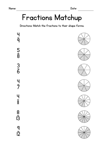 Fractions Matchup Worksheets