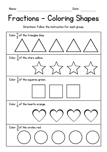 Fractions - Counting Shapes & Coloring Activities