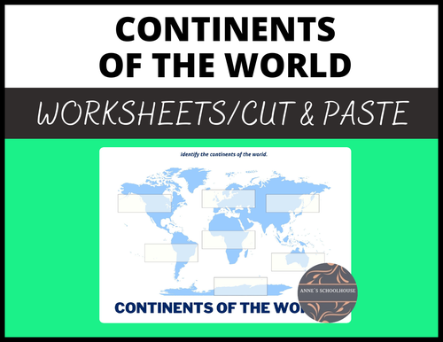 Continents of the World: Cut and Paste Worksheet