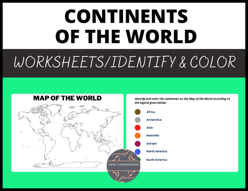 Continents of the World: Identify and Color Worksheet