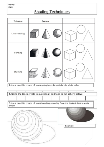 KS3 Formal Elements Shading techniques worksheet Teaching Resources