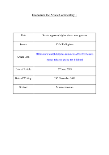 IB Economics HL: Microeconomics Internal Assessment Exemplar - Grade 7