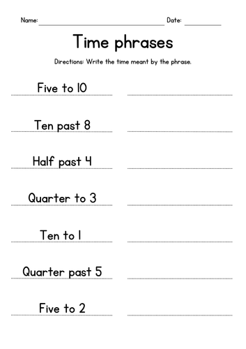 Time Phrases Worksheets | Teaching Resources