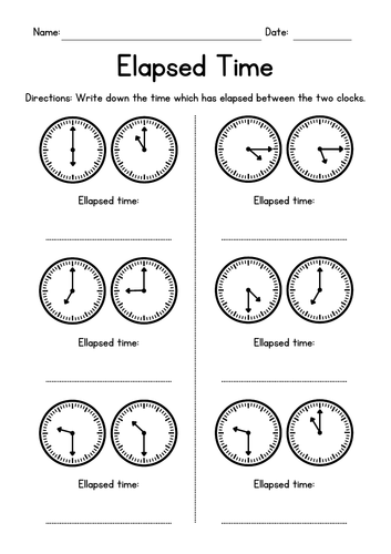 Elapsed Time - Reading Analog Clocks Worksheets