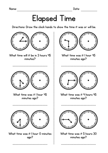Elapsed Time (15 minute intervals) Worksheets
